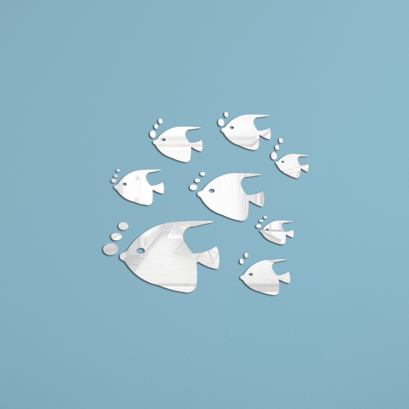 JM023 Ocean Fish Mirror Wall Stickers Living Room Bedroom Children's Room Kindergarten Wall Decoration Bathroom Tile Self-adhesive