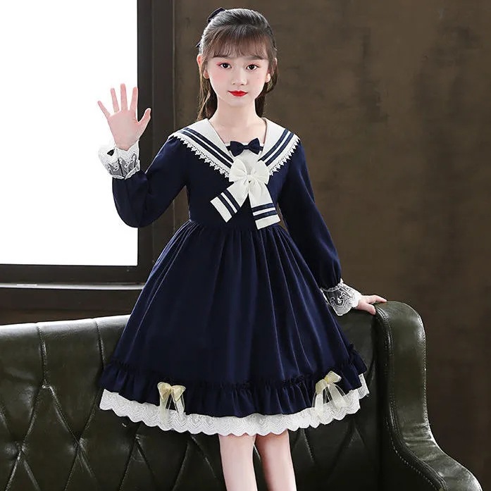 Girl's Princess Lolita Dress Autumn New Arrival CUHK Children's College Style Dress Girl's Stylist Long Sleeve Dress