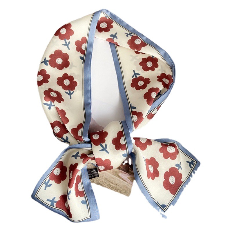 South Korea ins spring and summer scarf online celebrity flower small scarf women's long all-match decorative scarf spring and autumn ribbon thin