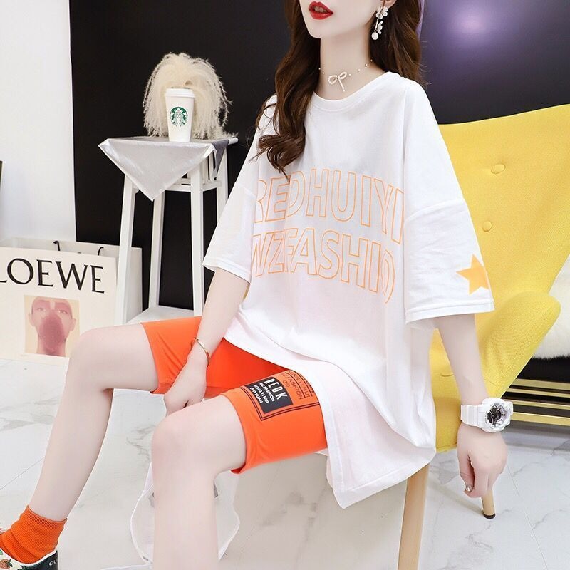chubby girl plus size Loose Sports suit Women's 2023 Summer New Fashion Stylish T-shirt Short Sleeve Shorts Two-piece Set