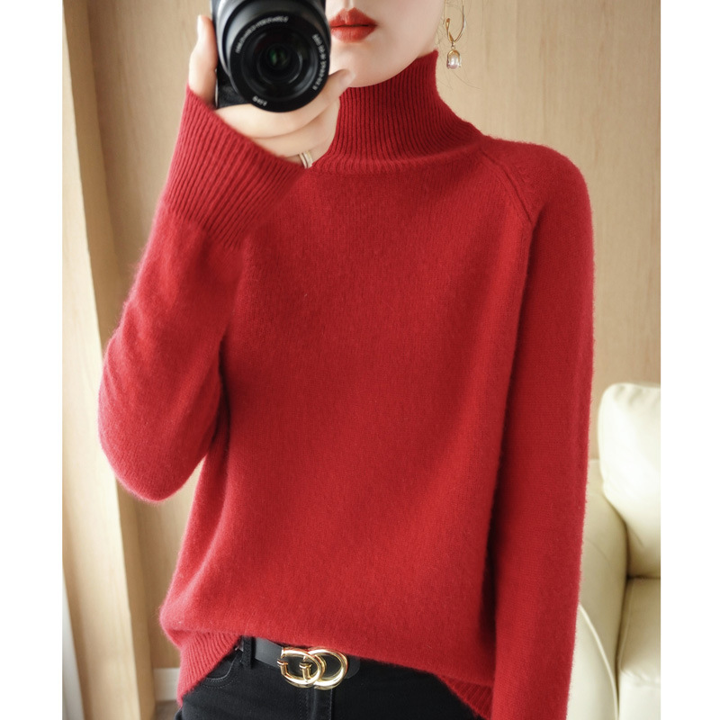 Picture of Stand Collar Sweater Women's Autumn and Winter New 2025 Thick Korean Style Women's Pure Color Pullover Loose Knitted Long-Sleeved Bottoming