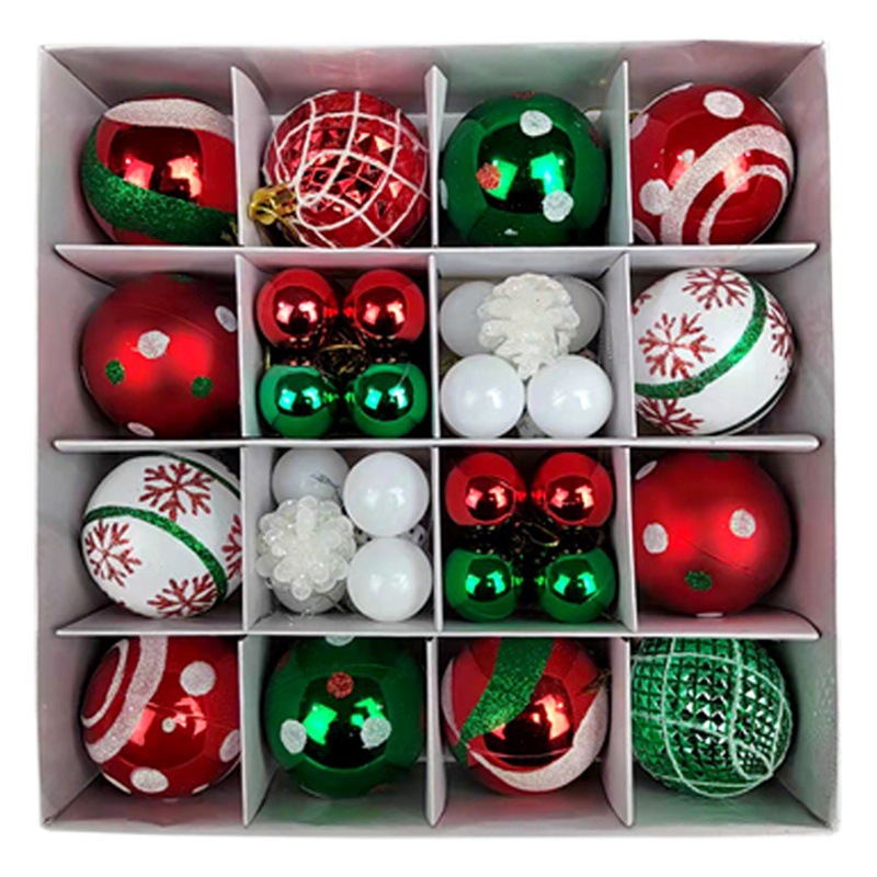 Cross-Border In-Stock Christmas Balls 3-6cm in Paper Boxes, 42Pcs Balls, Irregular-Shaped Balls, Decorative Ornaments, Hanging Decorations Set
