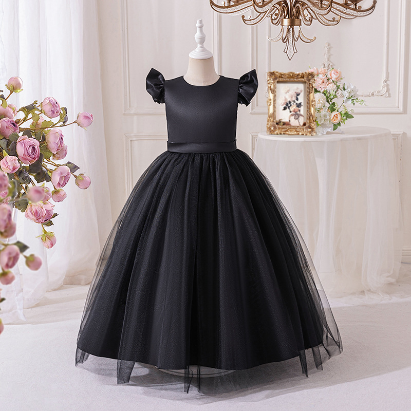 European and American New One-Year-Old Dress, Small Flying Sleeves, Tutu Skirt, Bow Mesh Skirt, Flower Girl Princess Skirt, Banquet Performance Clothing