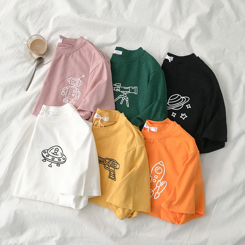 Alien printed clothes short sleeve T-shirt women's round neck summer Korean New loose foreign trade women's top wholesale