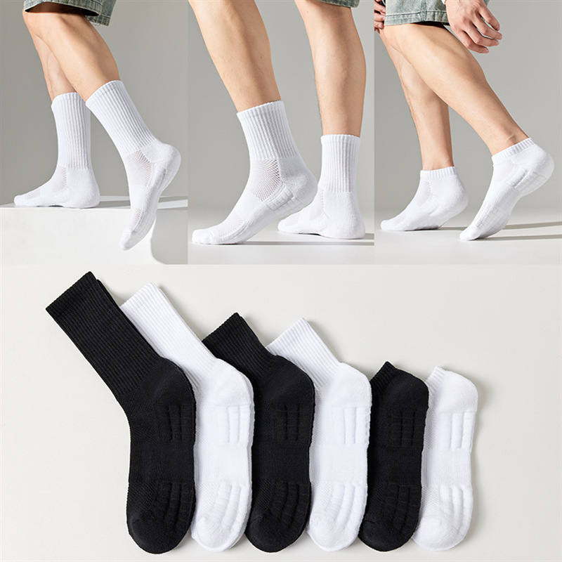 Socks Men's Towel Bottom Summer Boys' Black Mid-Calf Socks Spring & Fall Basketball Boys' Sports Cotton Socks Cross-Border Supply