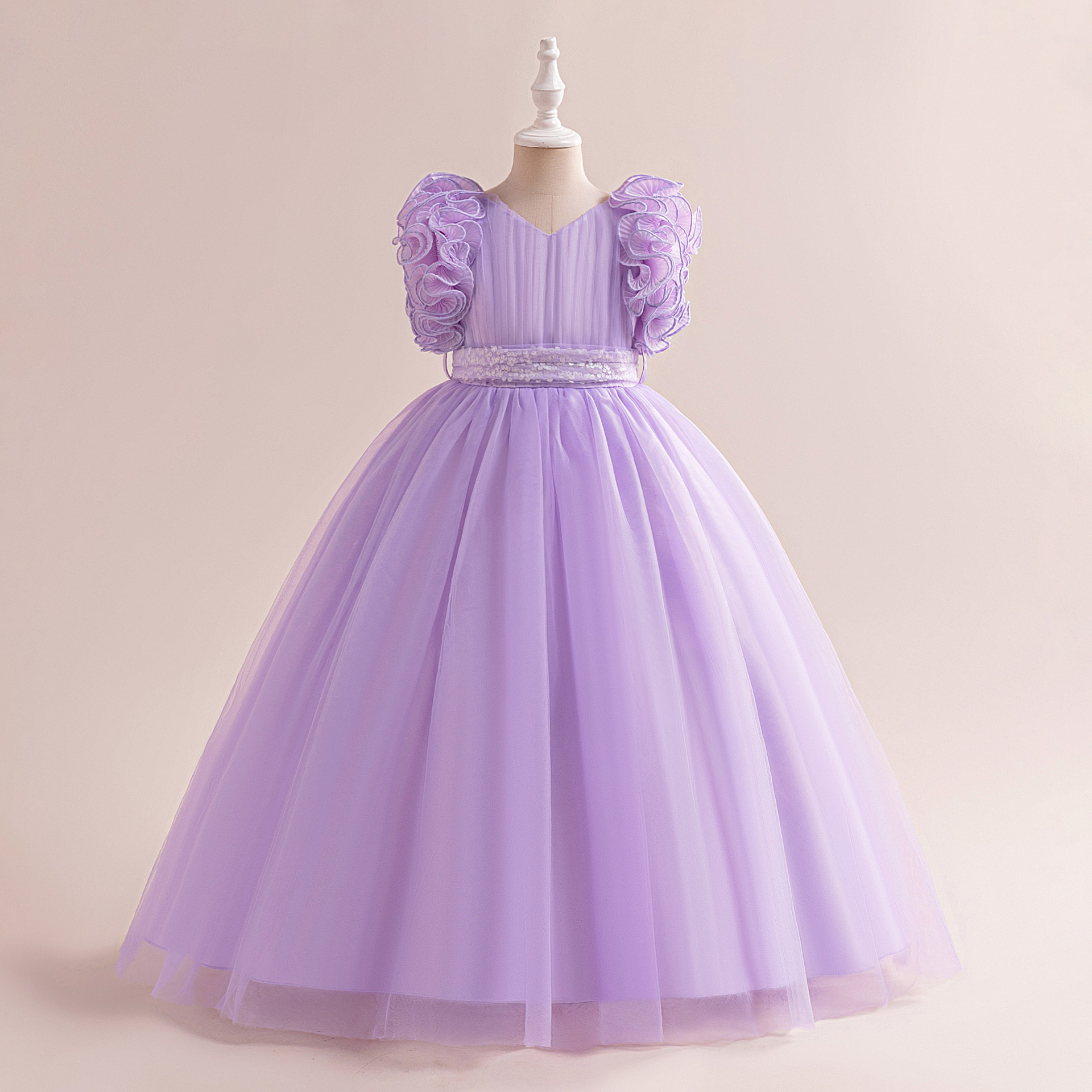 Amazon New Wedding Mesh Puffy Flower Children's Dress for Girls and Long Dress for Hosts Little Girls Show Dress