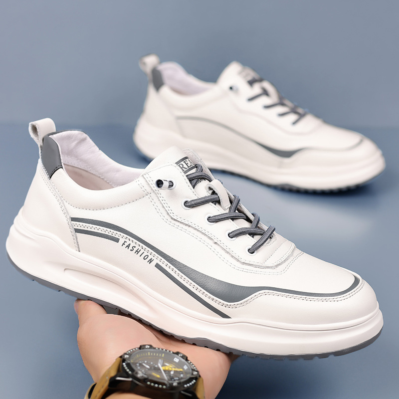 2024 Spring and Summer Sneakers Men's Daily Casual White Shoes Street Sports Shoes Trendy All-match Leather Men's Shoes