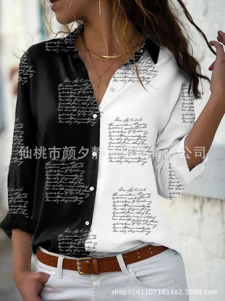 Picture of 2022 New Foreign Trade Women's AliExpress Spring Long Sleeve Shirt Fashion plus size Printed Top
