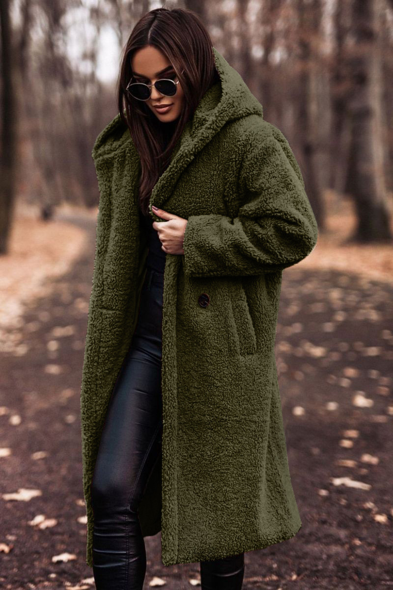 Picture of in stock Amazon wish Cross-border Supply 2024 Fall/Winter Fashion Long Clear Color Long Sleeve Wool Women's Coat