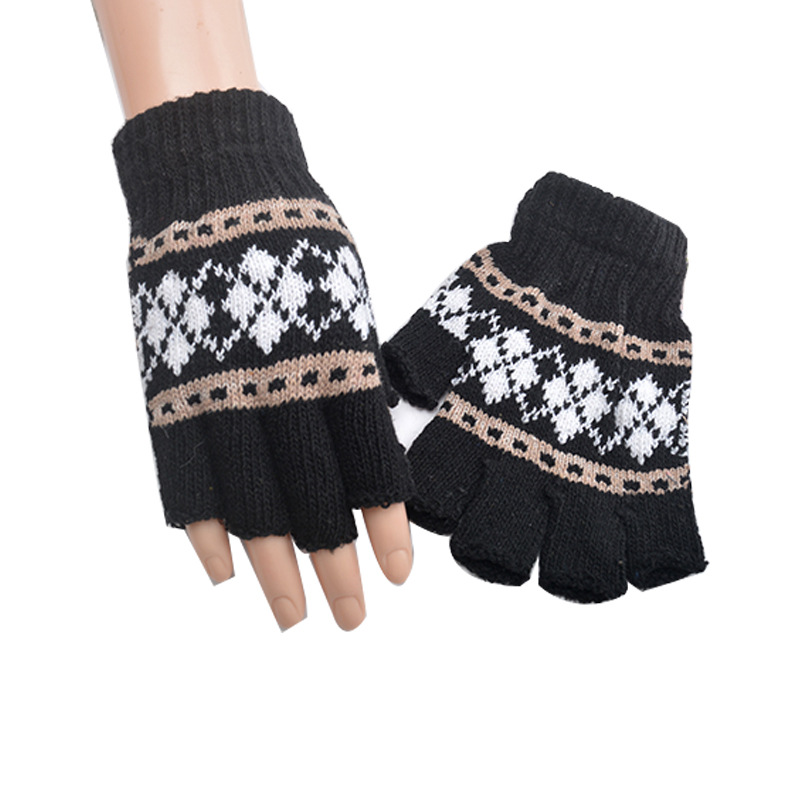 Picture of Autumn and winter new men's knitted half-finger gloves Jacquard five-finger riding warm open finger typewriter factory wholesale