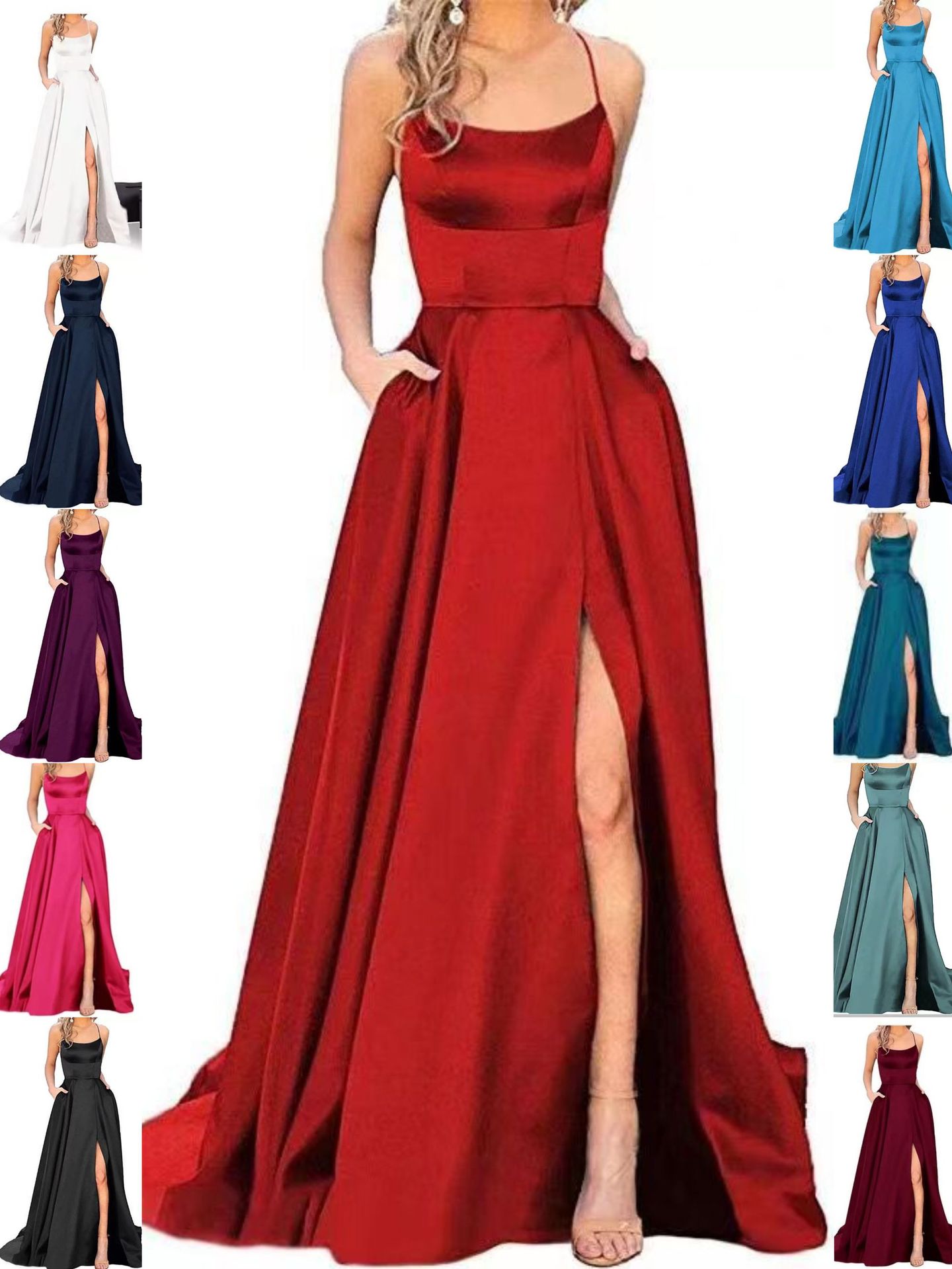 Picture of 2023 Amazon European and American cross-border new bridesmaid dress long dress small tail strap solid color banquet evening dress