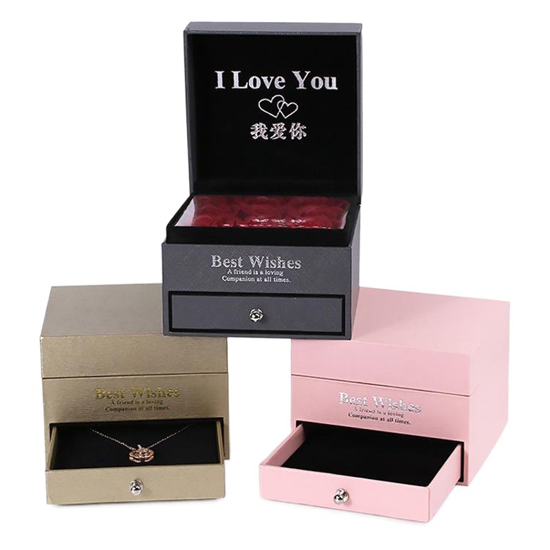 Creative prismatic valentine's day rose jewelry box soap flower gift box necklace drawer jewelry box in stock