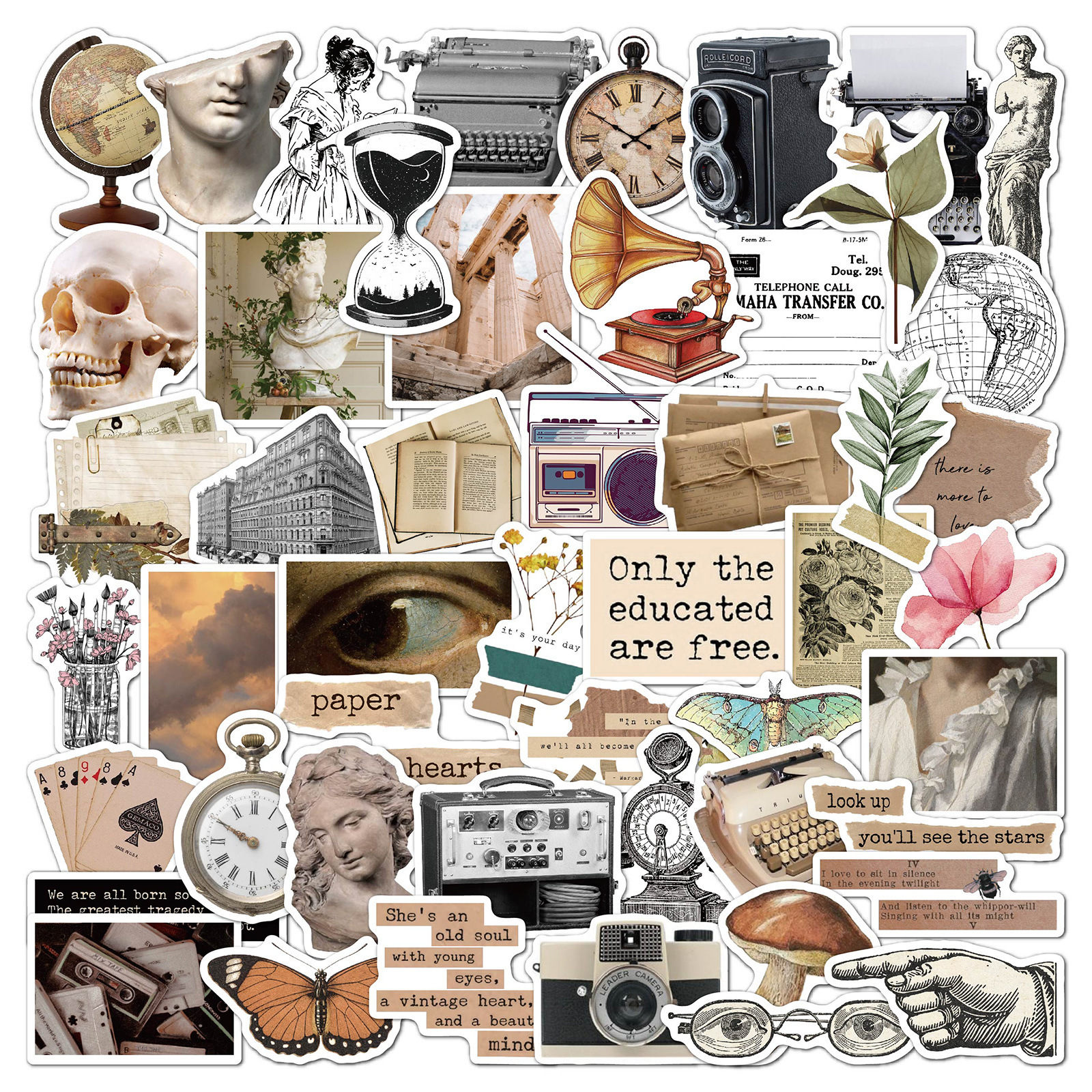 Old Time Stickers 50 diy Decorative Waterproof Computer Luggage Retro Stickers in European and American Literary Age