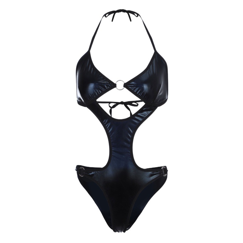 New European and American Sexy Lingerie, Sexy Cut Out Lace-Up Imitation Leather One-Piece Sexy Swimsuit, Home Sexy Lingerie