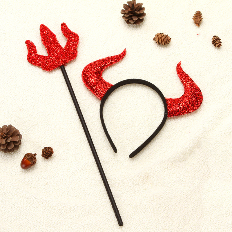 Horn Fork Set Halloween Devil Red Horn Headband Boys and Girls Cosplay Devil Headwear Costume Props
