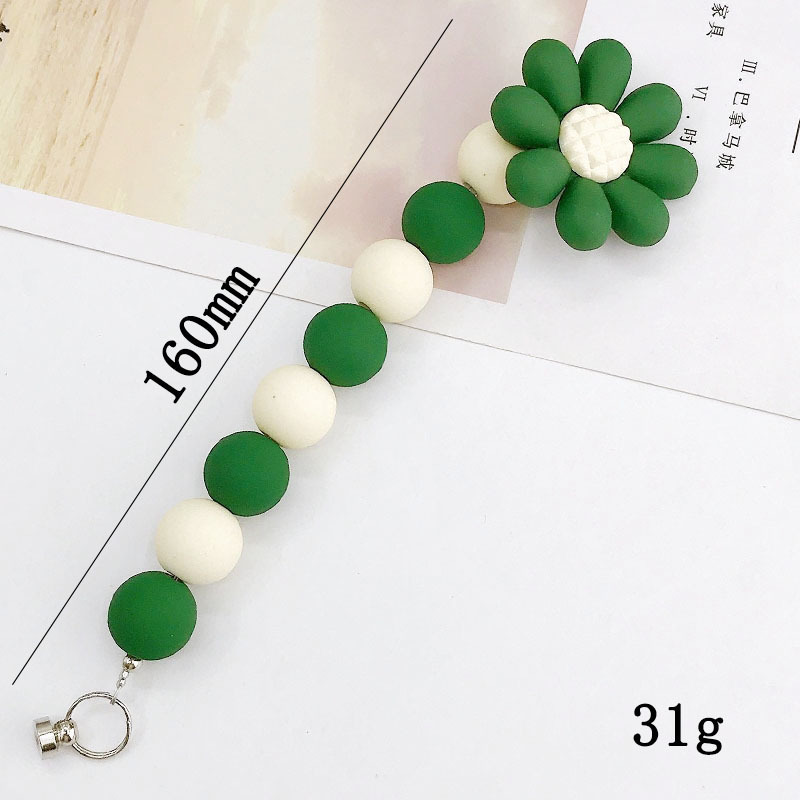 Picture of Trendy New Rubber Paint Flower Bracelet Mobile Phone Accessories Beaded Mobile Phone Chain Pendant Anti-fall Pendant for Women