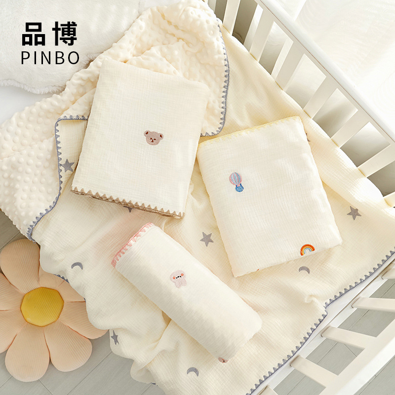 Picture of Bean Blanket Baby Gauze Blanket ins Embroidered Newborn Baby Calming Blanket Children's Blanket Baby's Quilt