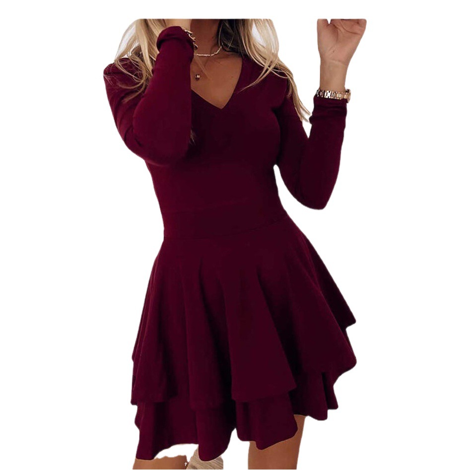 2022 autumn and winter new European and American women's clothing Amazon exploded casual women's skirt temperament commuter cake dress in stock