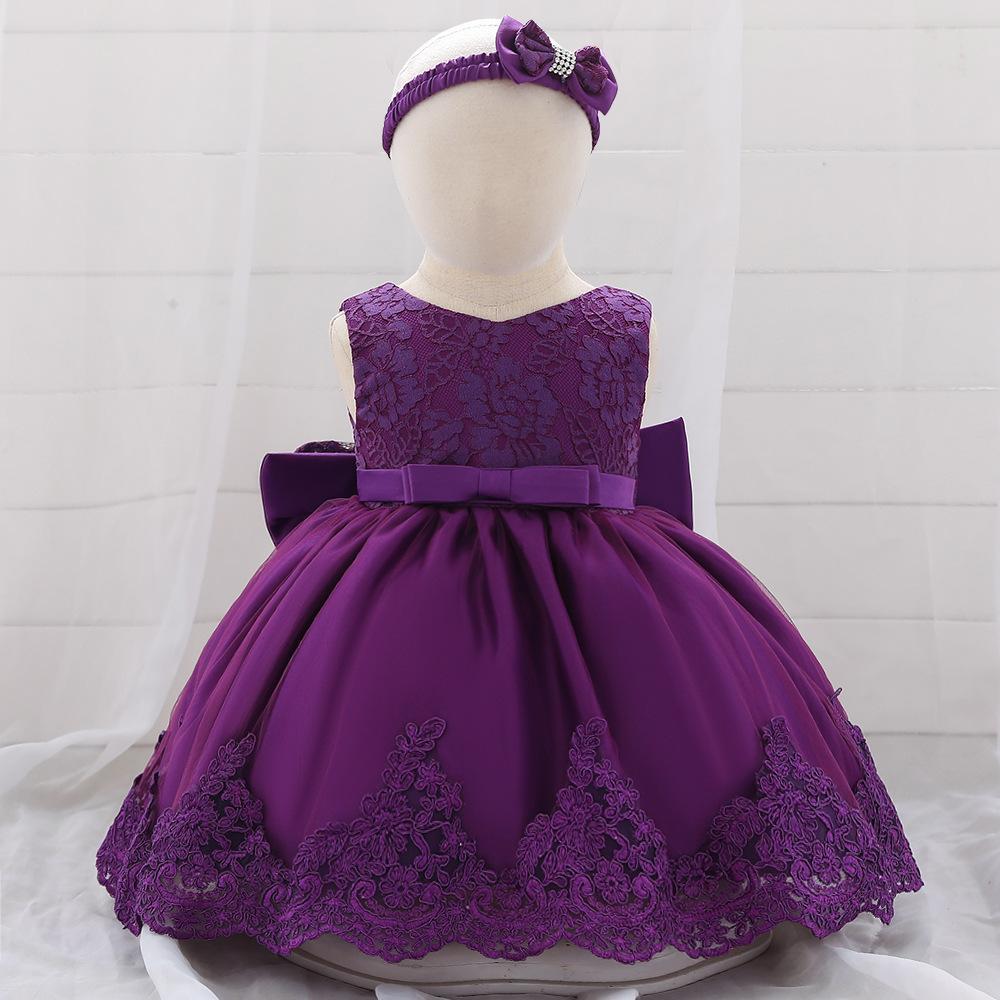 Picture of Amazon Baby Dress Big Bow Lace Wedding Dress Princess Dress Baby One Year Old Washable Dress with Hairband