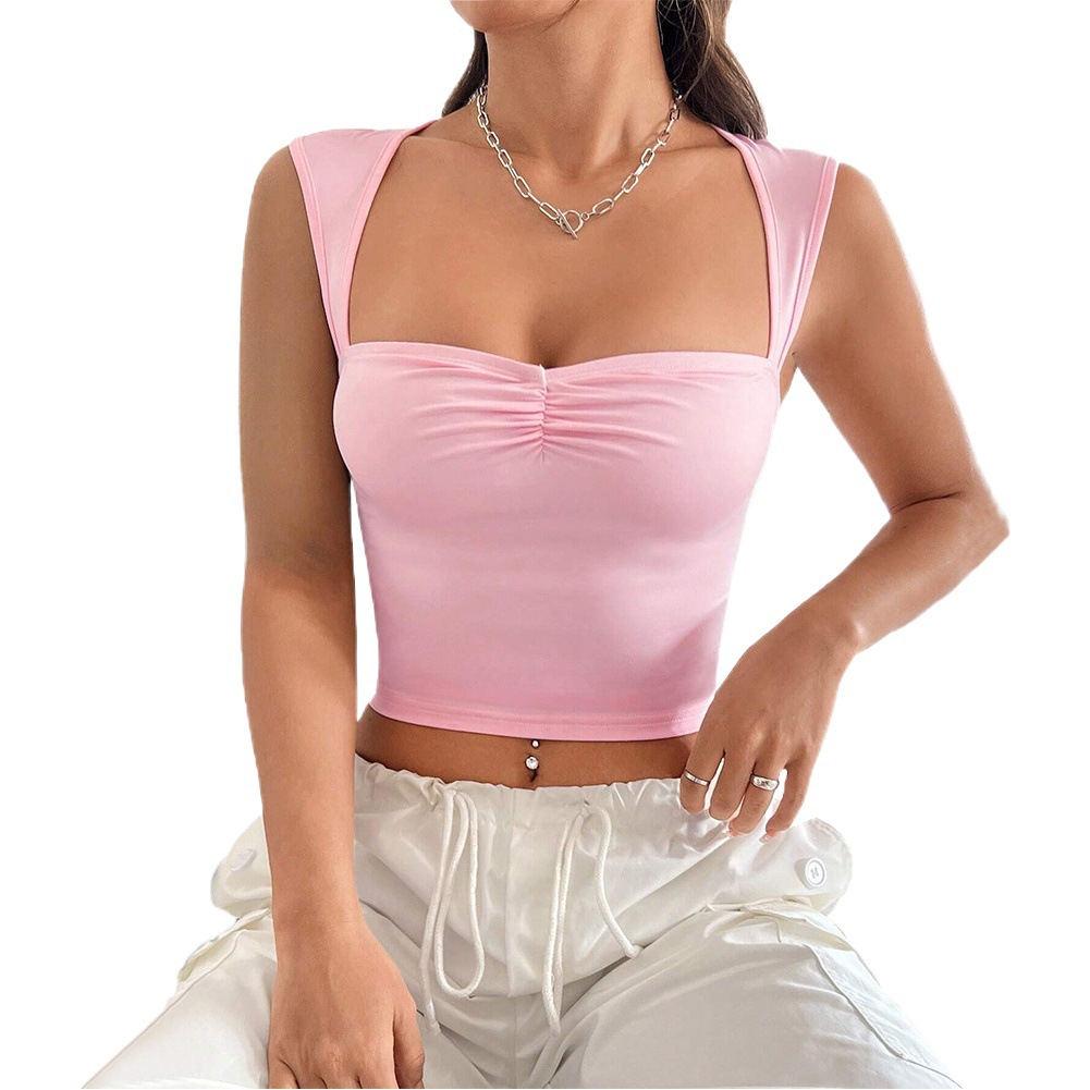 Picture of Ins Explosions 2024 Europe and the United States Cross-border Sexy Spice Girl Design Sense Front Pleated Heart Machine Backless Slim Vest