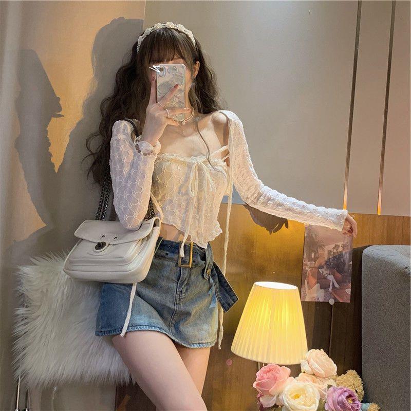 Korean style spring 2024 New White Pure want inverted triangle inner wear short pullover sling top two-piece women's fashion
