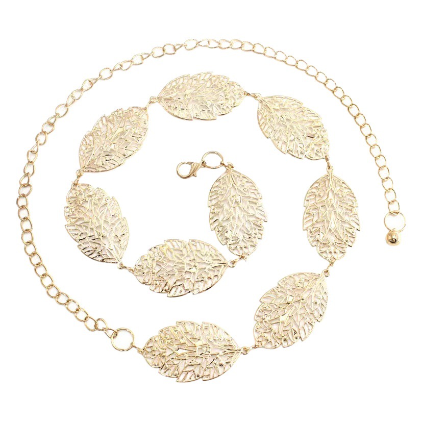 Jewelry European and American Classy Leaf Decorative Belt Thin Waist Chain Women's Decorative Metal Waist Chain Thin Dress Accessories