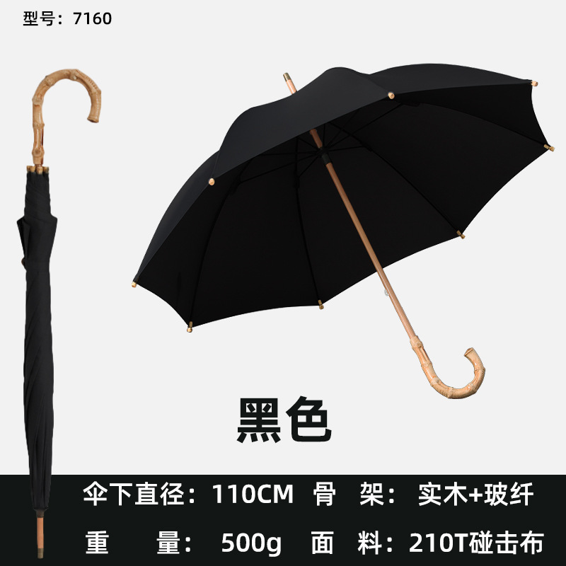 Picture of PARACHASE Vintage Bamboo Rattan Umbrella Curved Handle Long Handle Light Luxury Men's Advertising Umbrella Large Diameter 2-3 People