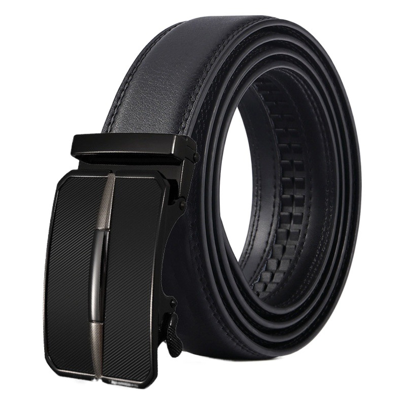 New Men's 3.5 Two-Layer Cowhide Belt Zinc Alloy Automatic Buckle Casual Business Ratchet Belt Trouser Belt in Stock