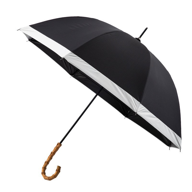 Picture of Large Lace Vinyl Sun Protection Umbrella Anti-Uv Parasol Bamboo Curved Handle Straight Umbrella Manual Sunny Umbrella Wholesale