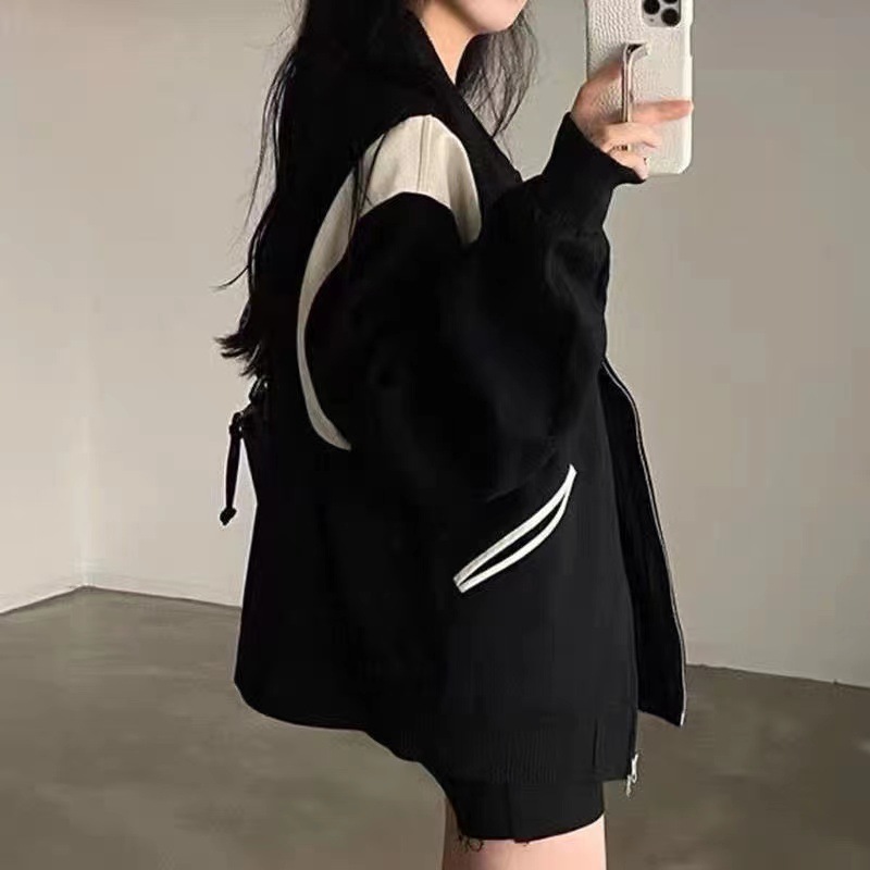Velvet + Thin Outwear Loose 2025 New Korean Style Contrasting Color Student American Street Cardigan Women's Baseball Uniform