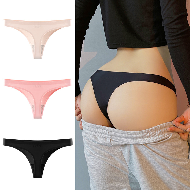 Sexy Underwear European and American Sports Fitness Thong Women's Ice Silk Seamless One-Piece Invisible Fit Low-Waist T-Pants for Women