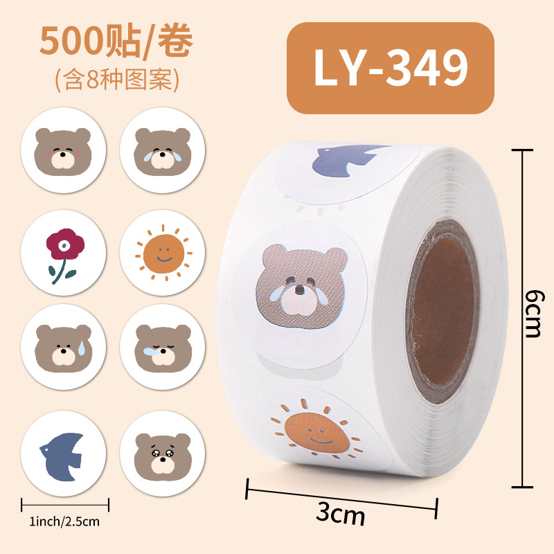 Korean bear round seal sticker 500PCS/roll sticker ins wind roll sticker