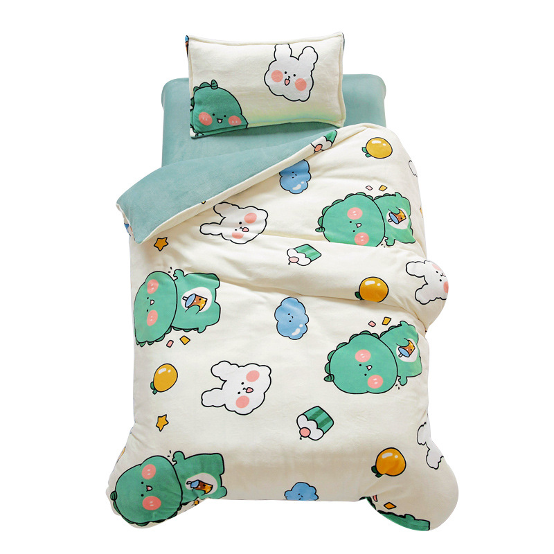 Picture of Kindergarten quilt three-piece autumn and winter milk velvet double-sided velvet baby admission core six-piece coral velvet bedding