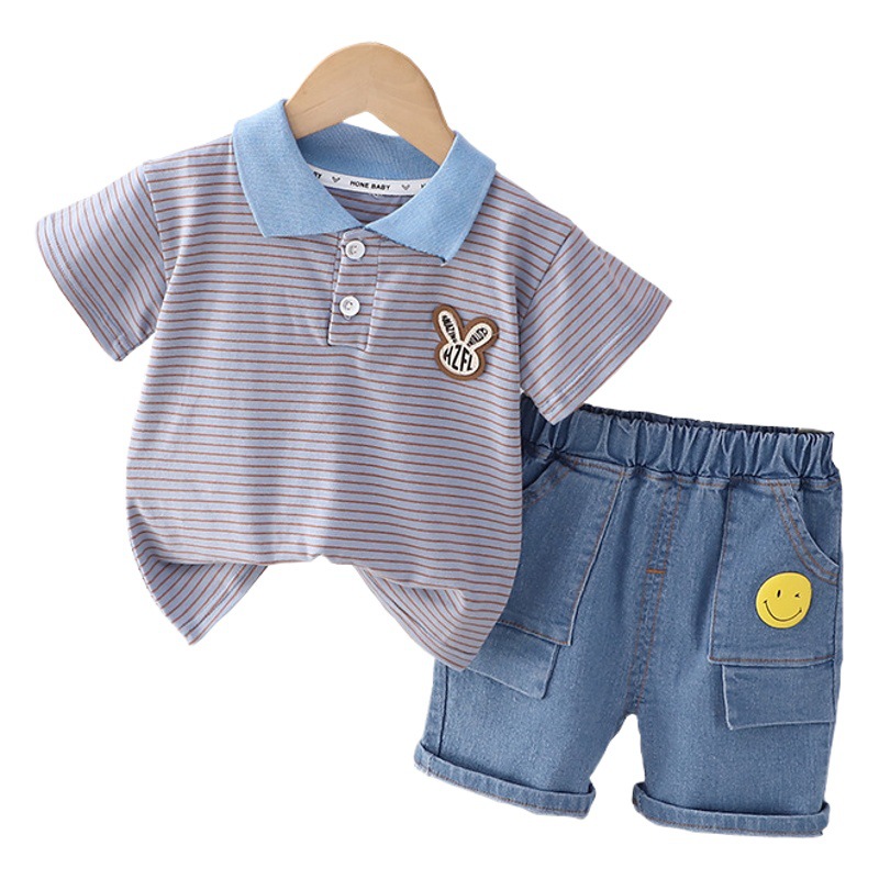 Children's Short Sleeve Suit 2023 Summer New Boys Simple POLO Top Shorts Casual 2-Piece Set
