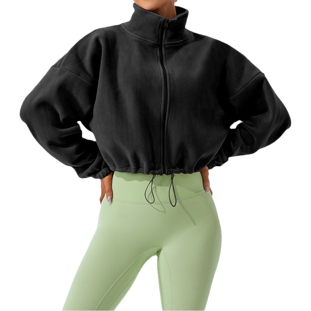 European and American Winter Outdoor Lamb Velvet Sports Outwear Women's Stand Collar Loose Fleece-Lined Warm Running Casual Short Outwear