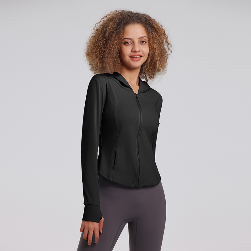 Picture of 2023 New Sports Tops Women's Hooded Slim Fitness Tops Women's Quick-Drying Casual Running Yoga Top