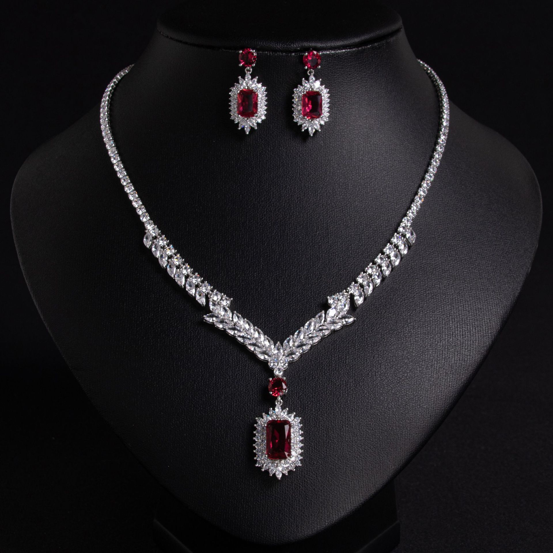 Colorful jewelry zircon necklace earrings jewelry suit bridal evening Chinese jewelry daily accessories in stock supply