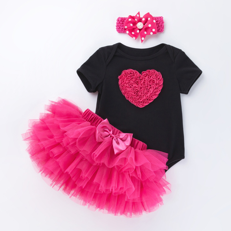 Picture of Cross-border Children's Wear Baby Birthday Dress Black and White Short-sleeved Climbing Dress Princess Dress suit Summer Baby One-year-old Party Dress