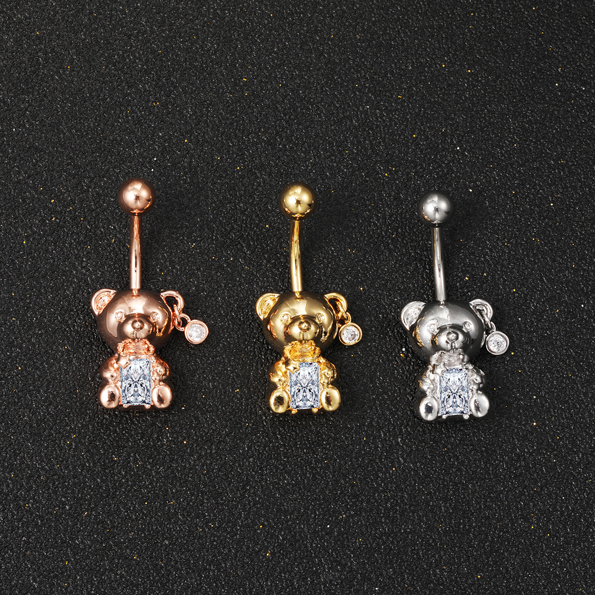 Amazon Hot Sale Body Piercing Jewelry Belly Button Ring Bear Zircon Belly Button Ring Fashion Personalized Belly Button Ring