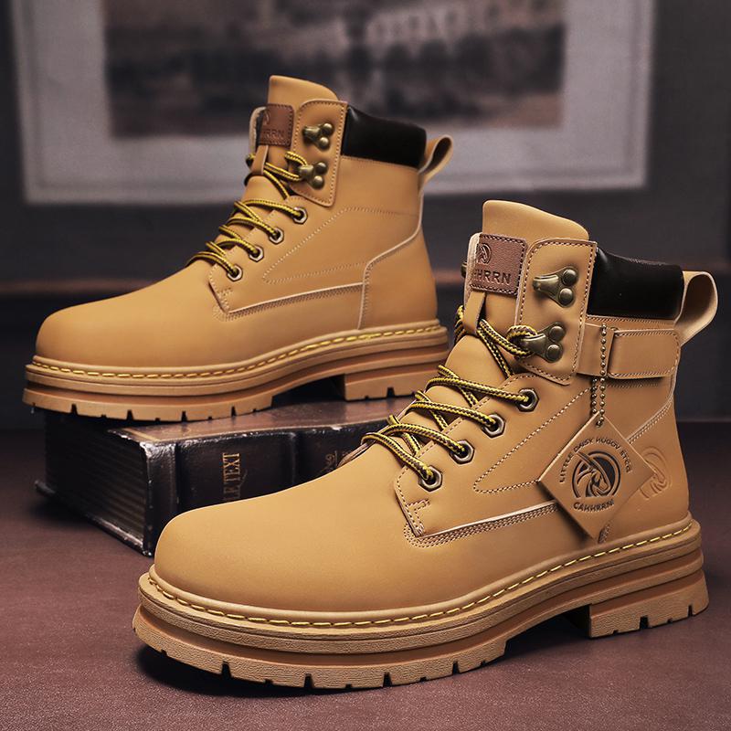 Cross-border 2022 Autumn and Winter High-top Rhubarb Boots Small Yellow Boots Couple Martin Boots Workwear Boots Retro Big Toe Shoes Men's Shoes
