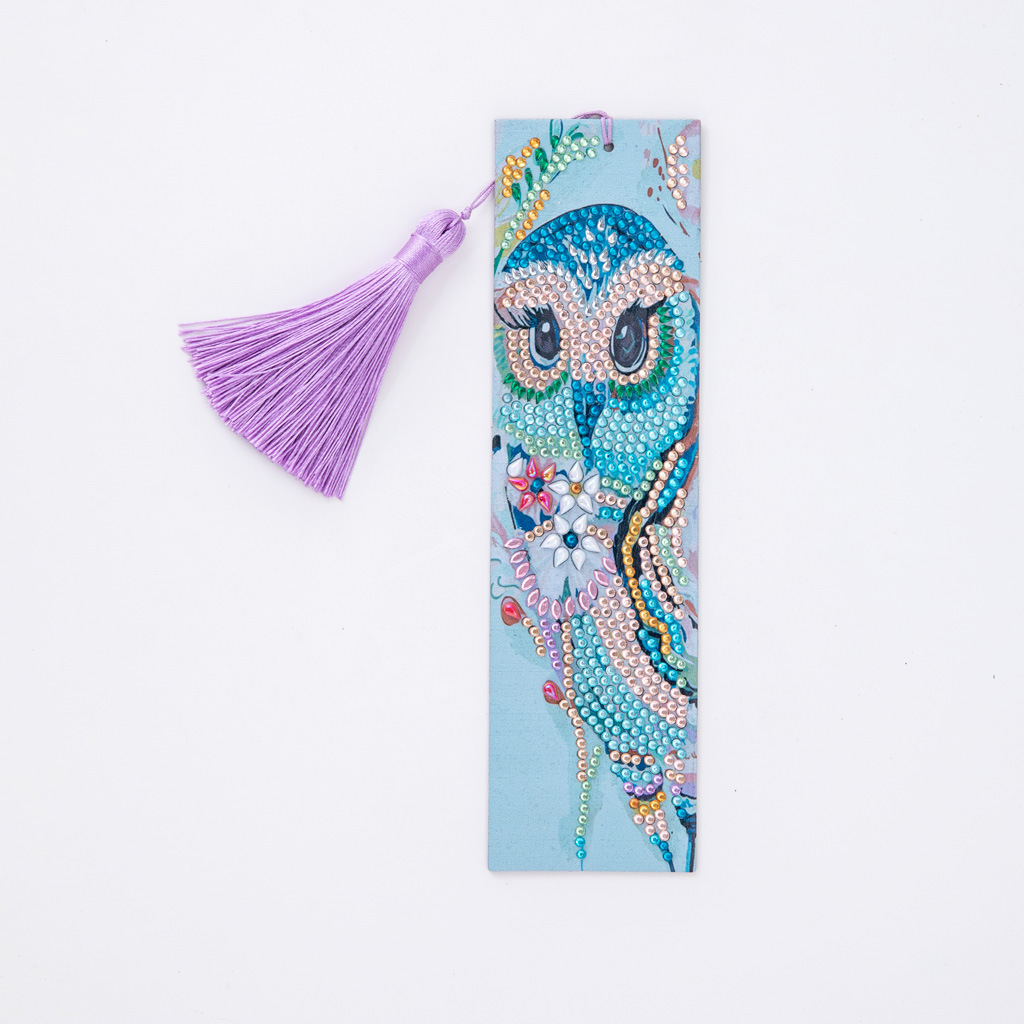 1 piece DIY Diamond painting leather bookmark art suit with tassel diamond painted bookmark owl pattern