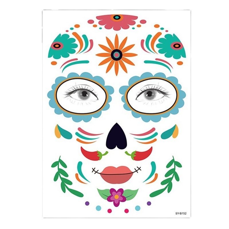 Picture of Cross-Border Waterproof and Sweat-Proof Day of the Dead Masquerade Funny Makeup Temporary Stickers Halloween Face Tattoo Stickers
