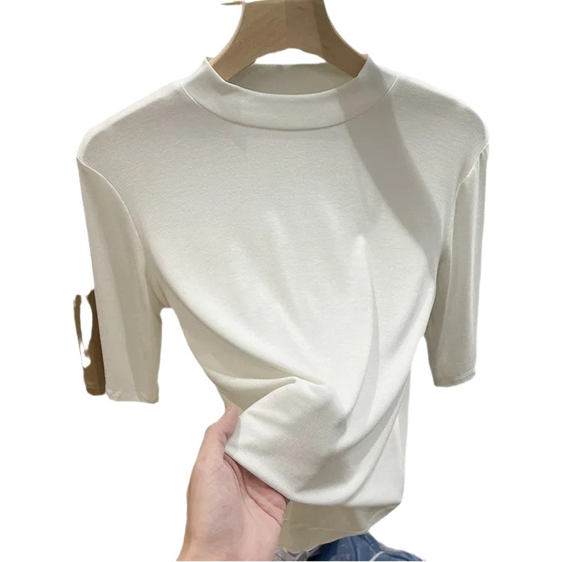 Super Hand-feel Modal Solid Color All-match Mask T-shirt Women's Spring and Summer New Slimming Mid-sleeve Top T-shirt Base Shirt Trendy