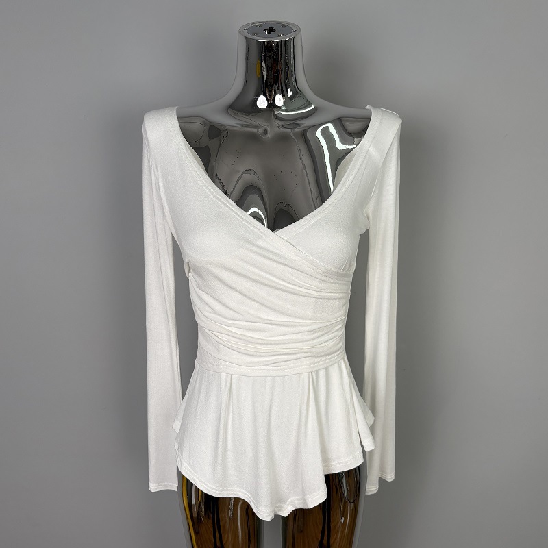 Picture of South Korea's Dongdaemun New Slim Fit Sexy Sexy Feminine Cross V Neck Waist Long-Sleeved T-Shirt Top Trendy