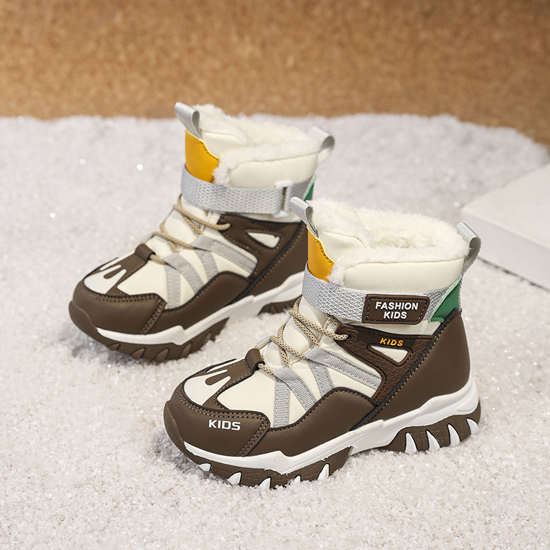 Boys' Snow Boots 2024 Winter New Children's fleece-lined Thickened Warm Large Cotton Boots Middle and Large Children's Non-slip Cotton Boots