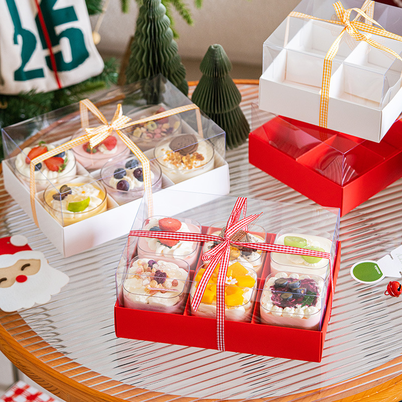 Christmas 6 Palace Gesmousse Cake Box Fruit Tower 4 Donuts Packaging Box Egg Tart Afternoon Tea Transparent Box