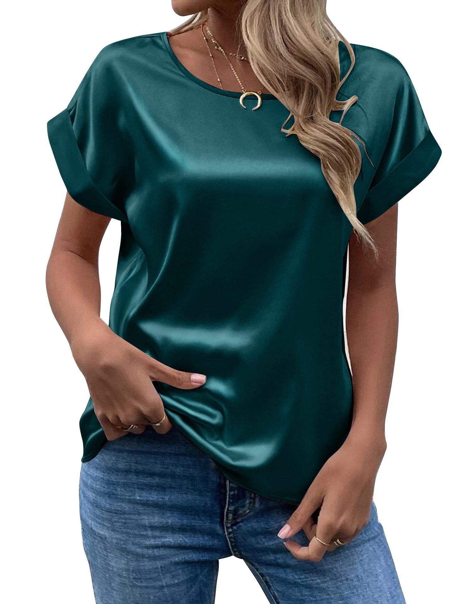 Picture of Fashion 2025 summer foreign trade source OL temperament Sade pullover round neck straight tube women's T-shirt primary source