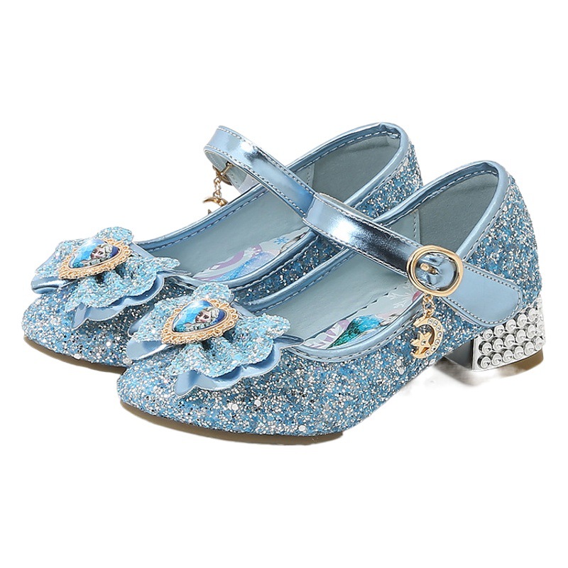 Girls' Leather Shoes 2025 New Elsa Frozen Princess Shoes Rhinestone Sequin Children's Shoes Velcro Children's Shoes
