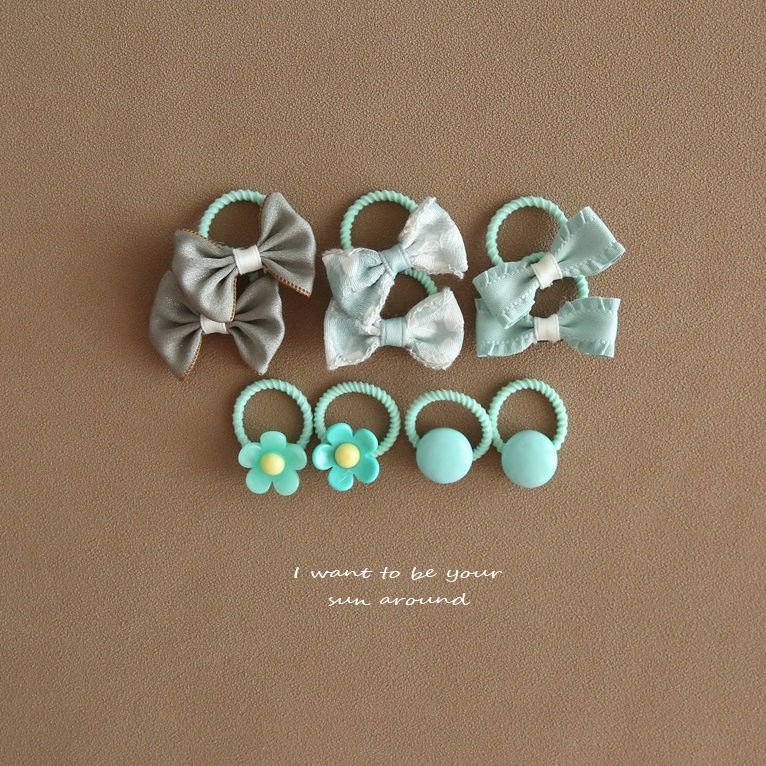 Picture of A152 factory wholesale children's cute headdress hair accessories baby mini bow thumb rubber band suit 1 set