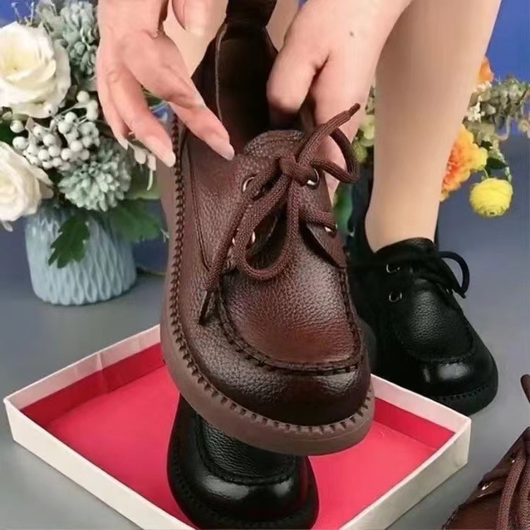 Real Soft Leather Outer Wear Small Leather Shoes for Women 2025 New Women's Shoes Flats Women's Versatile Thick-Soled Loafers Slip-On